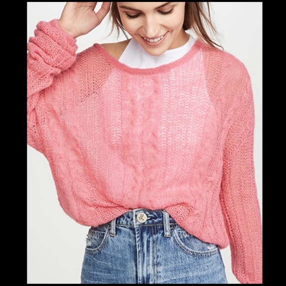 FREE PEOPLE * NWOT Pink Slouchy Bubble Sweater - Picture 1 of 10